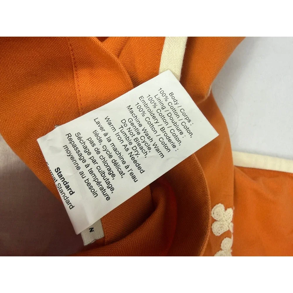 Pottery Barn Embroidered Floral Pillow Covers Shams Set of 2 Orange Cream Accent